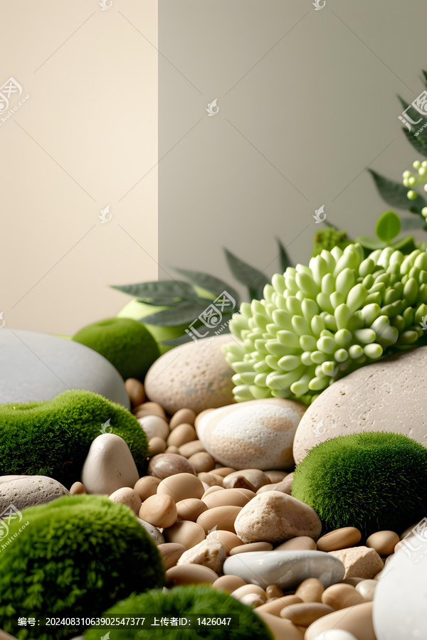 綠色苔蘚與石頭的靜物