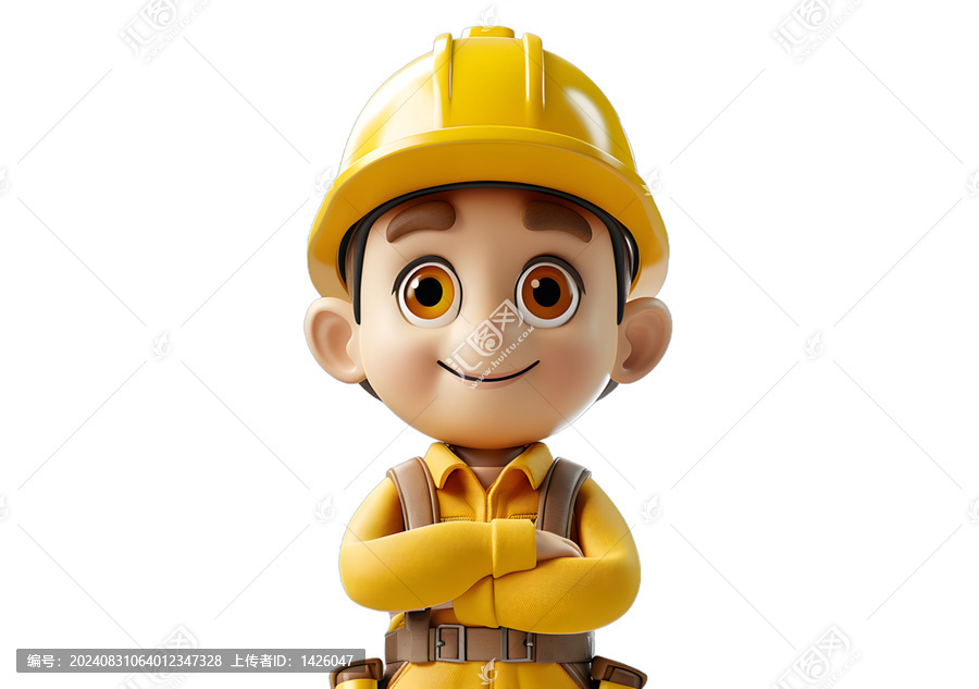 [免摳素材]卡通建筑工人微笑