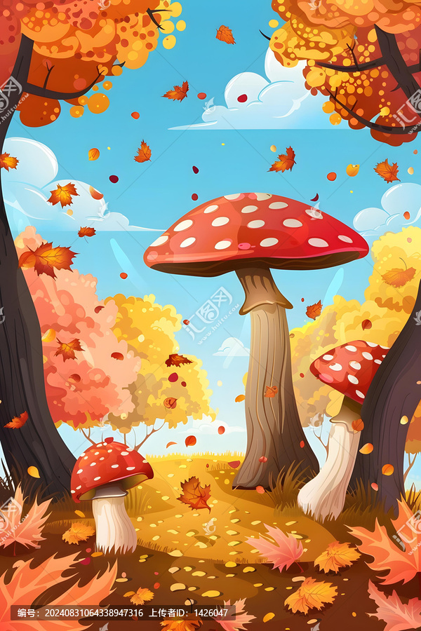 秋天森林紅蘑菇