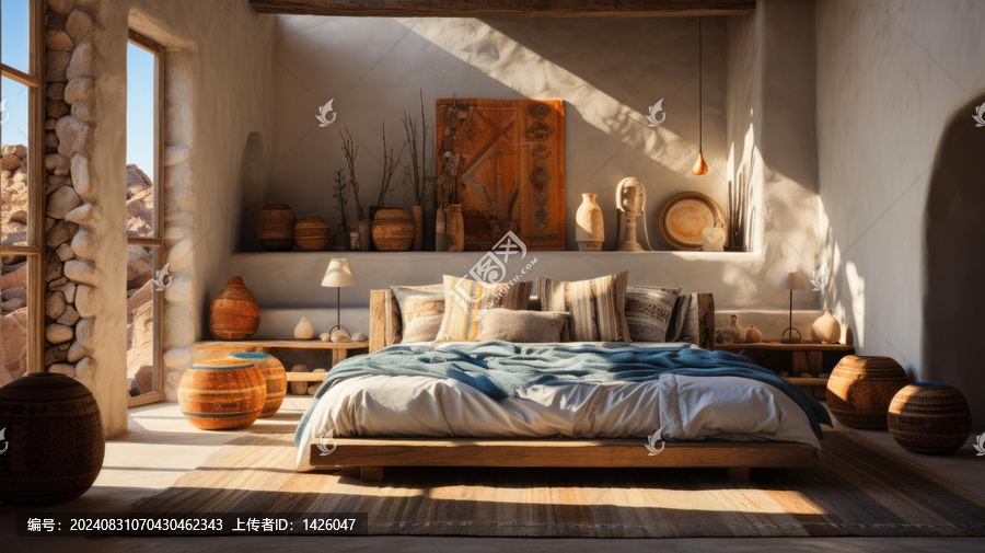 沙漠住宅臥室室內(nèi)設計床臺陽光