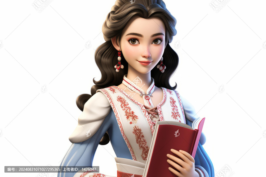 藍(lán)白連衣裙閱讀書(shū)籍的年輕女性