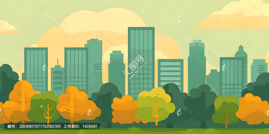 城市建筑背景綠樹