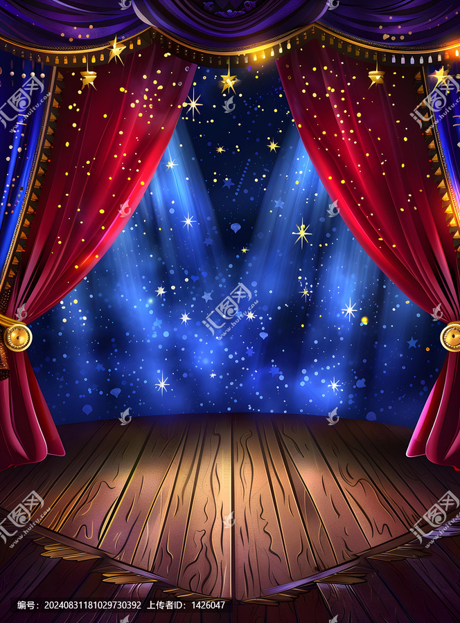 舞臺燈光星光背景紅色幕布