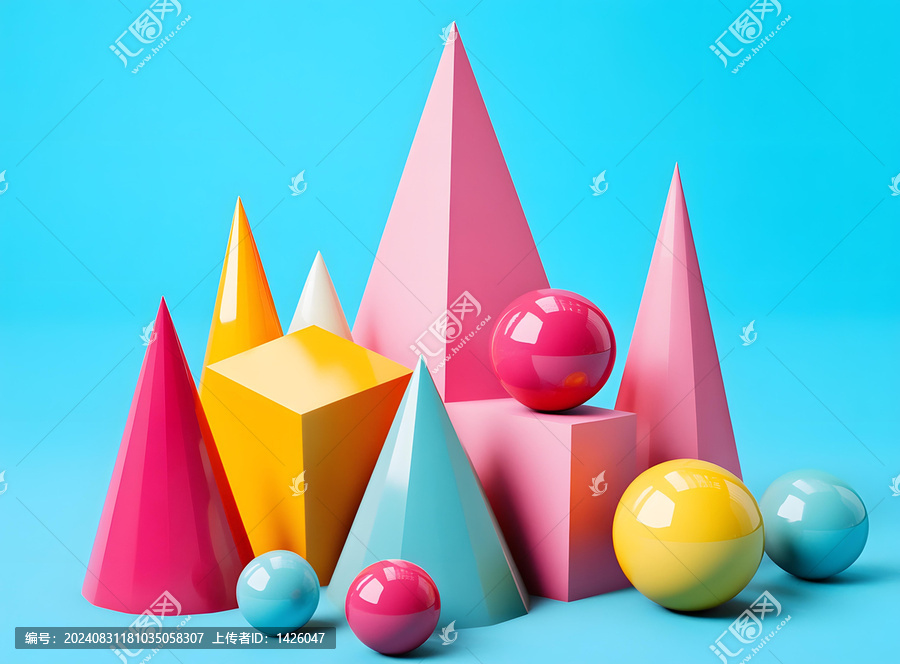 多彩幾何形狀3D渲染抽象背景