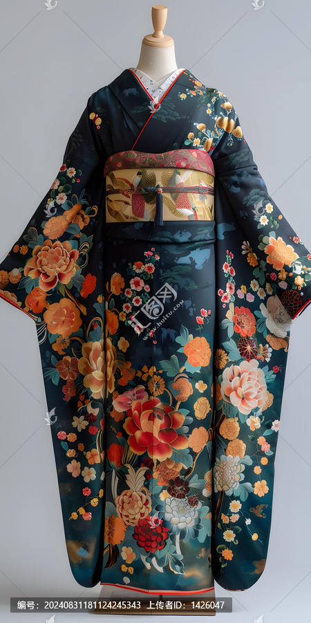 一件帶花卉圖案的和服