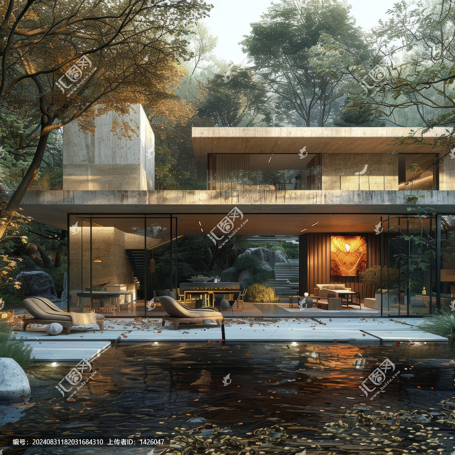 現(xiàn)代建筑房屋與泳池