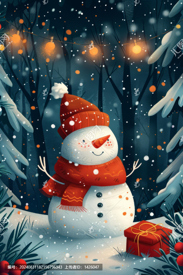 戴紅圍巾的可愛(ài)雪人
