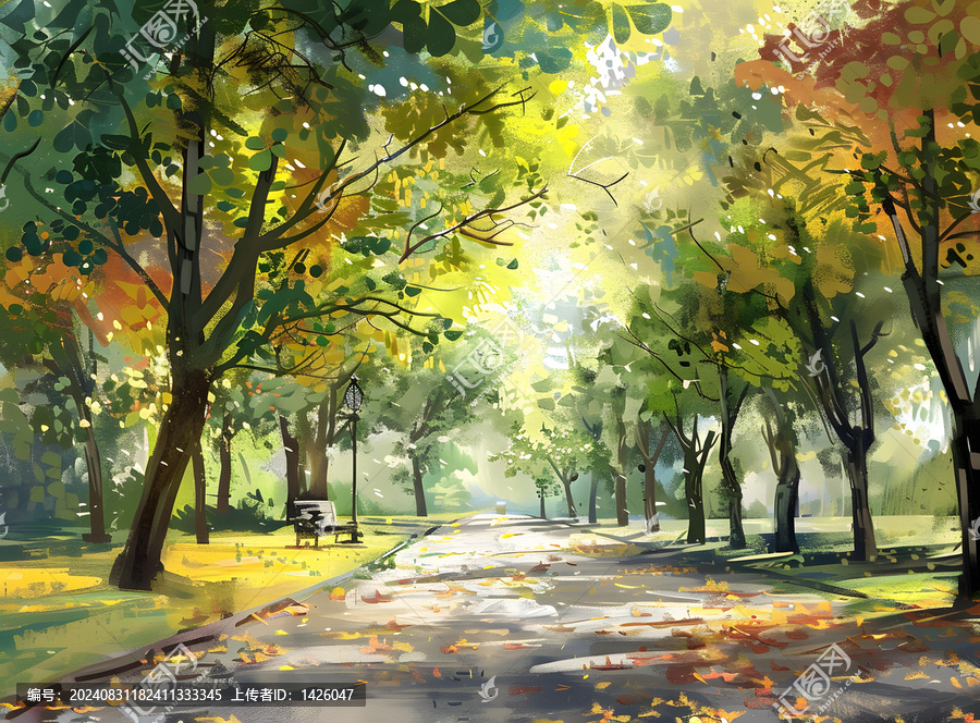 秋日公園小路，落葉與陽光