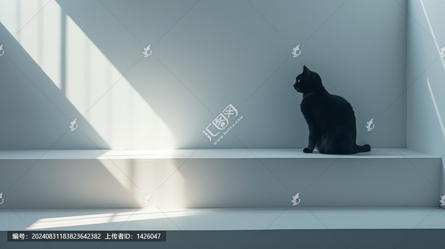 黑色貓咪在陽光下