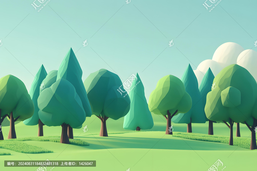 低多邊形綠色樹木景觀3D