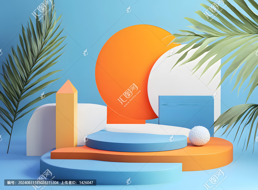 抽象幾何形狀和棕櫚葉的極簡產(chǎn)品展示