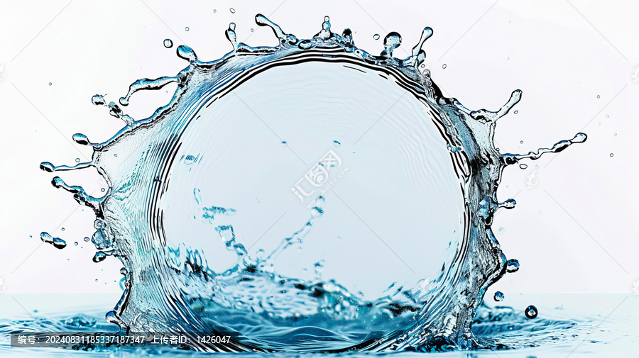 水花四濺形成圓形水環(huán)背景為白色