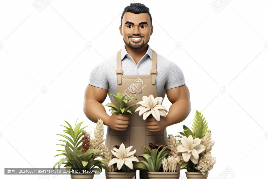 花店里拿著鮮花的男花藝師