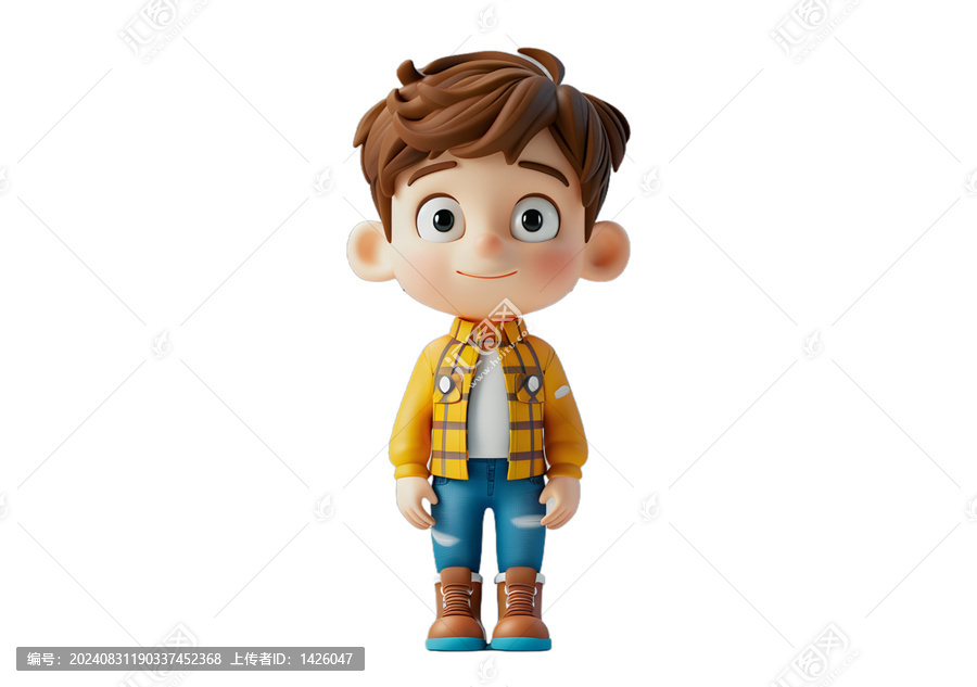 [免摳素材]微笑卡通男孩3D渲染