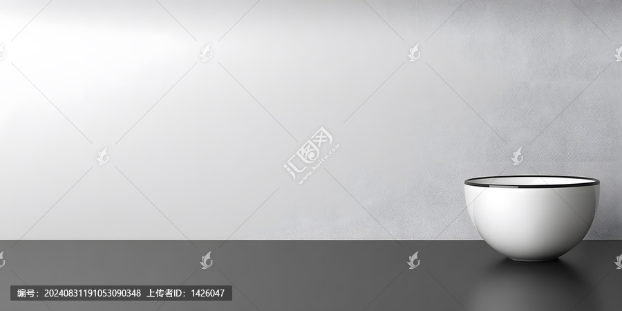 黑色表面上的白色帶黑邊的碗