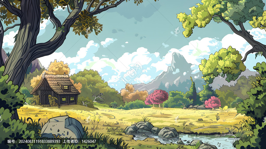 童話風格的山間小屋風景