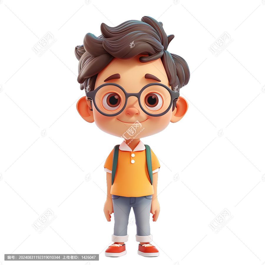 [免摳素材]一個戴著眼鏡穿著黃色襯衫的男孩插圖