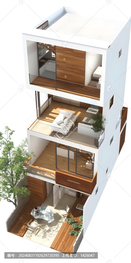 現(xiàn)代房屋內部設計帶庭院和屋頂
