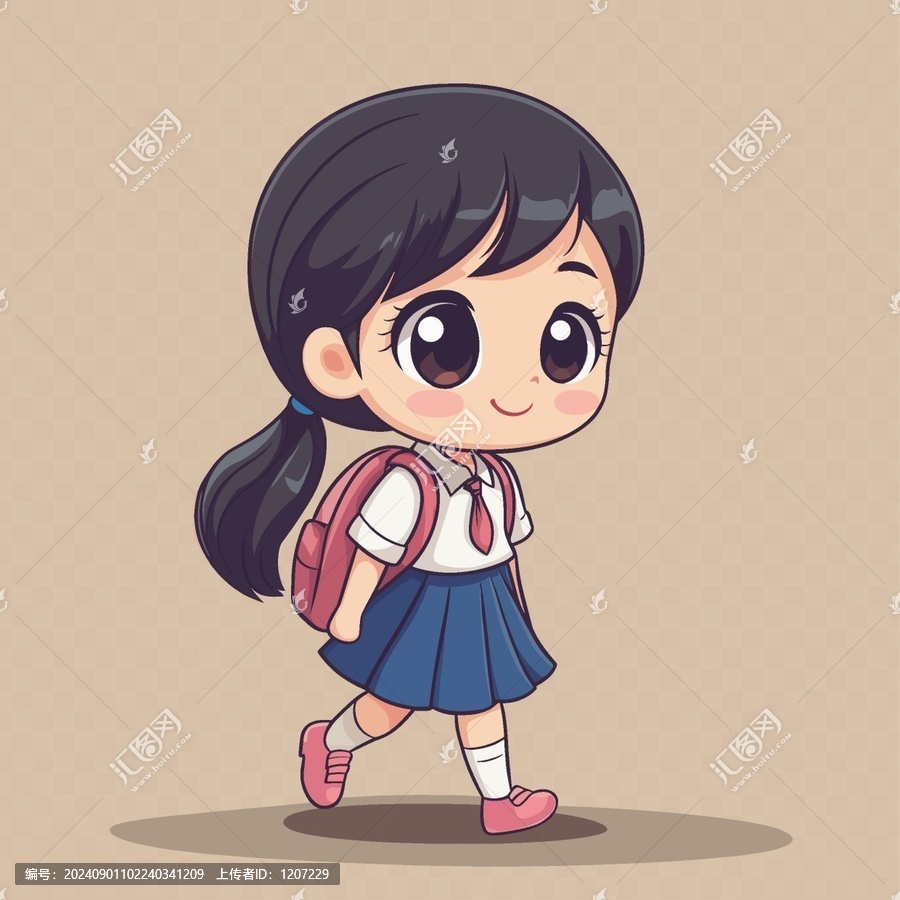 矢量卡通女孩背著書包