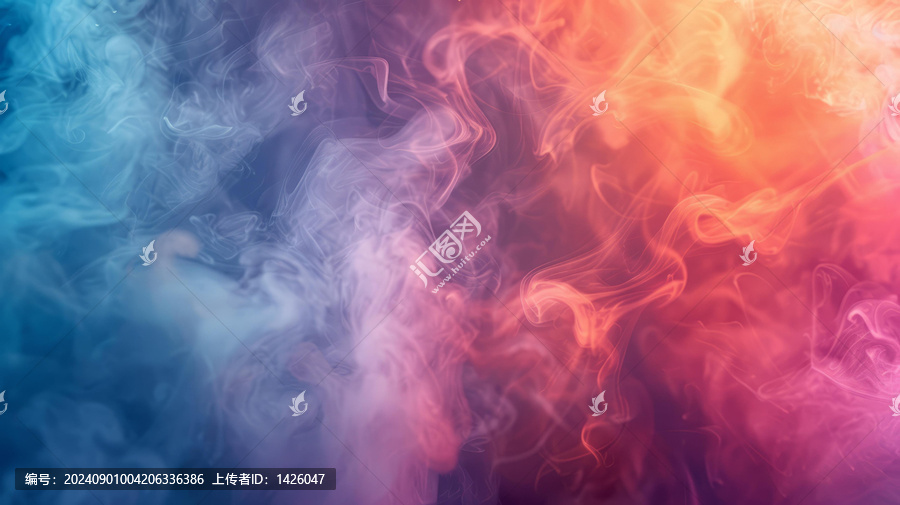 五彩繽紛的煙霧背景藍色紫色和橙色的煙霧