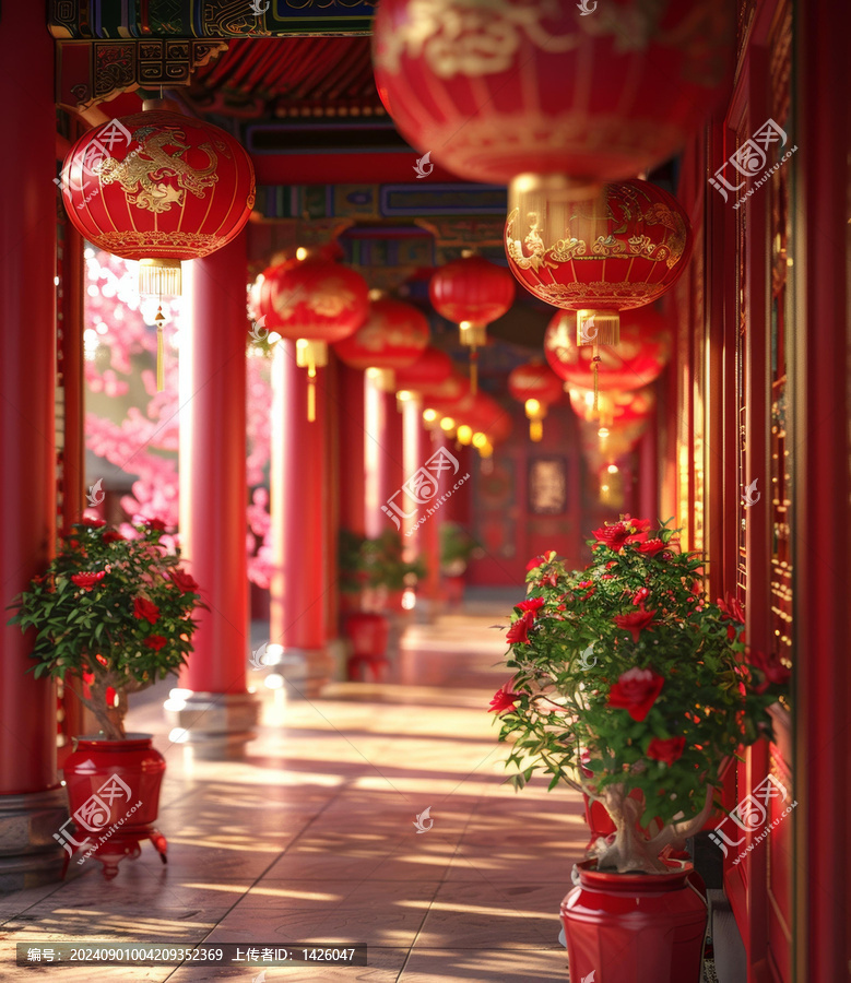 中國(guó)紅燈籠庭院