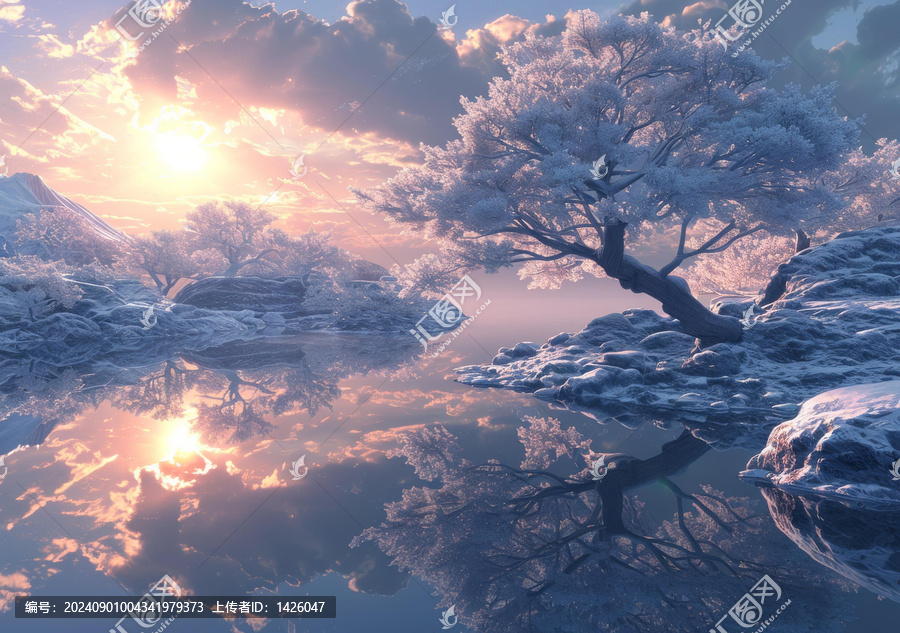 冰湖映天冬日美景