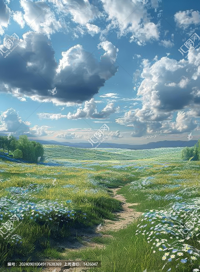 山頂花田的AI圖片