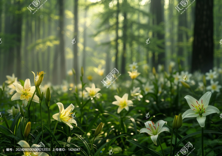 百合花盛開的森林