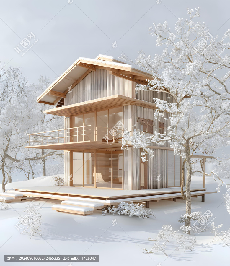 在白雪皚皚的森林中，矗立著一棟木屋