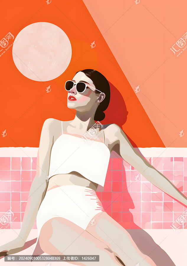 夏天陽光下戴著太陽鏡的女性