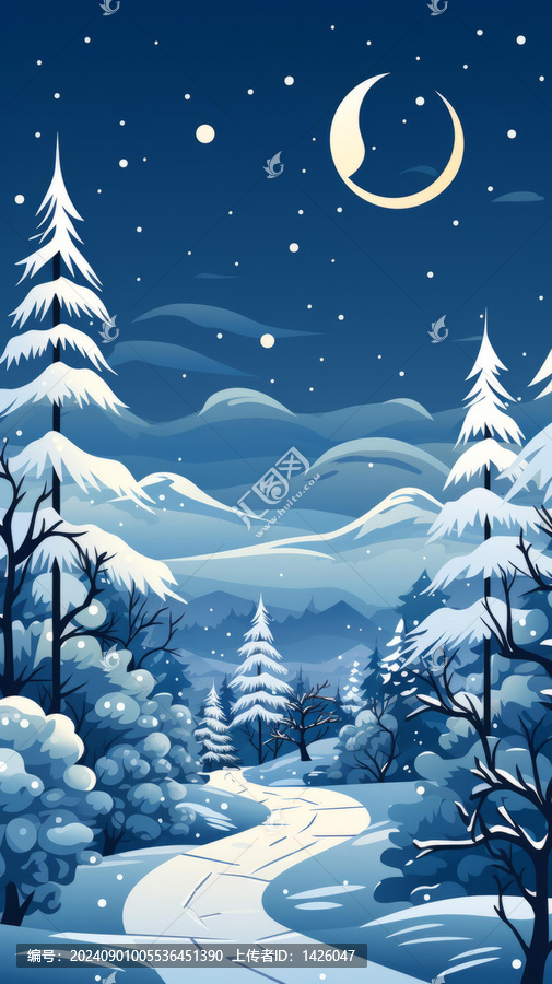 冬夜林中雪地小路