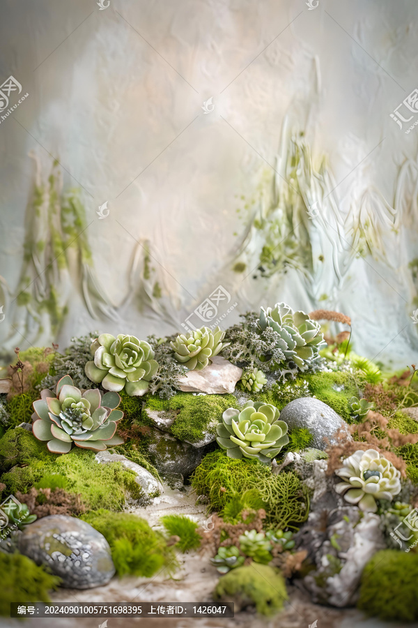 青苔巖石上的綠色多肉植物
