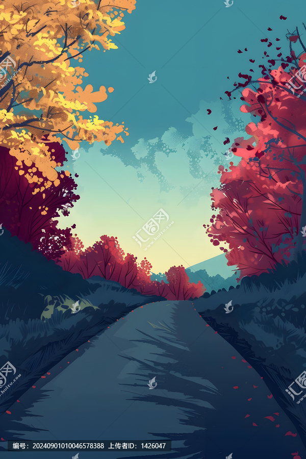 秋天樹(shù)木道路風(fēng)景