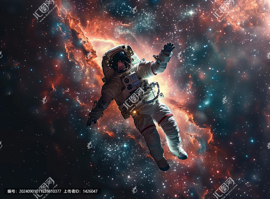 身穿宇航服的宇航員在浩瀚的太空中漂浮