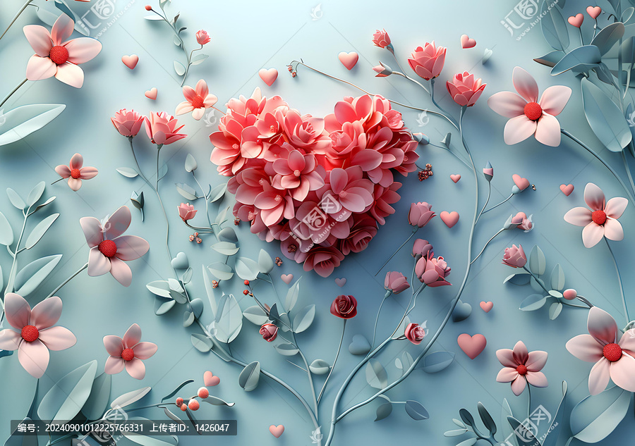 3D粉色花朵愛心背景圖