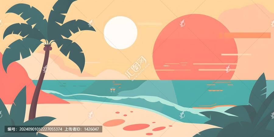 棕櫚樹海灘日落