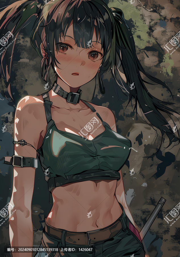 綠色上衣雙馬尾動漫女生