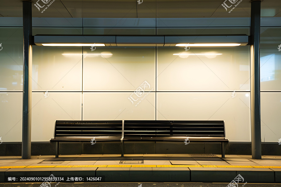 夜晚公交車(chē)站空空的椅子
