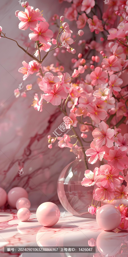 粉色櫻花與玻璃花瓶