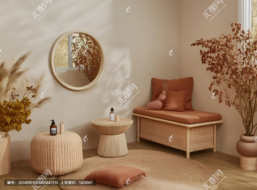 簡(jiǎn)約現(xiàn)代風(fēng)格客廳裝修設(shè)計(jì)，藤編家具搭配中性色