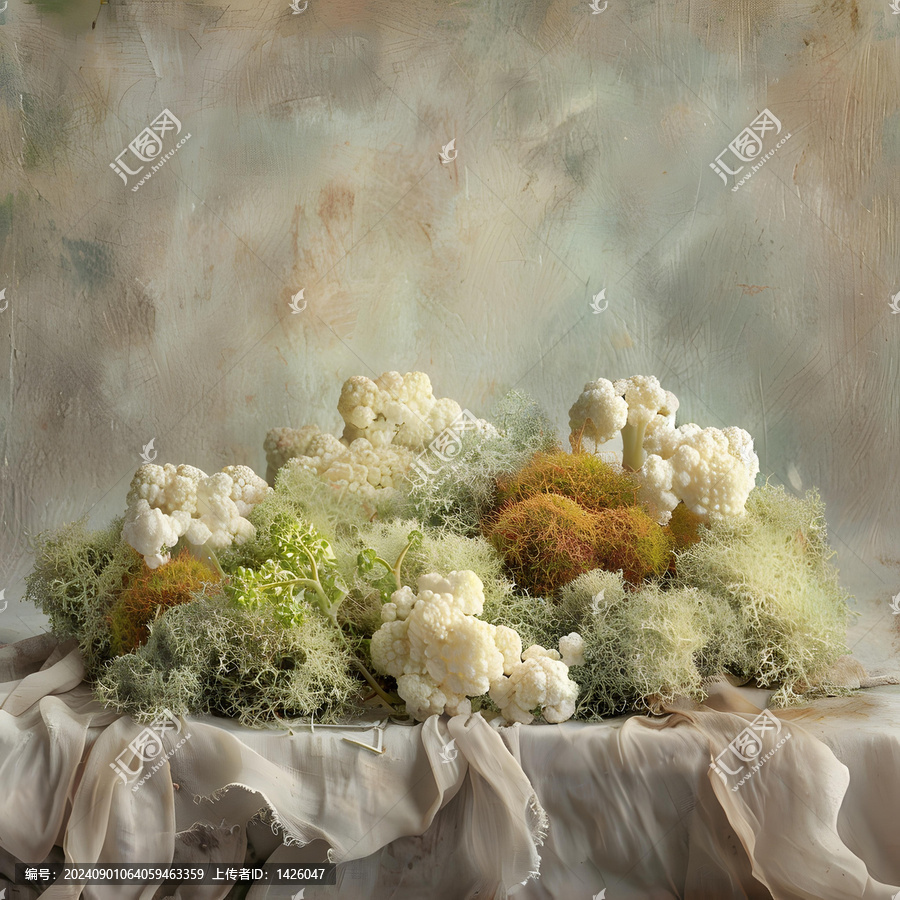 花椰菜和苔蘚的靜物