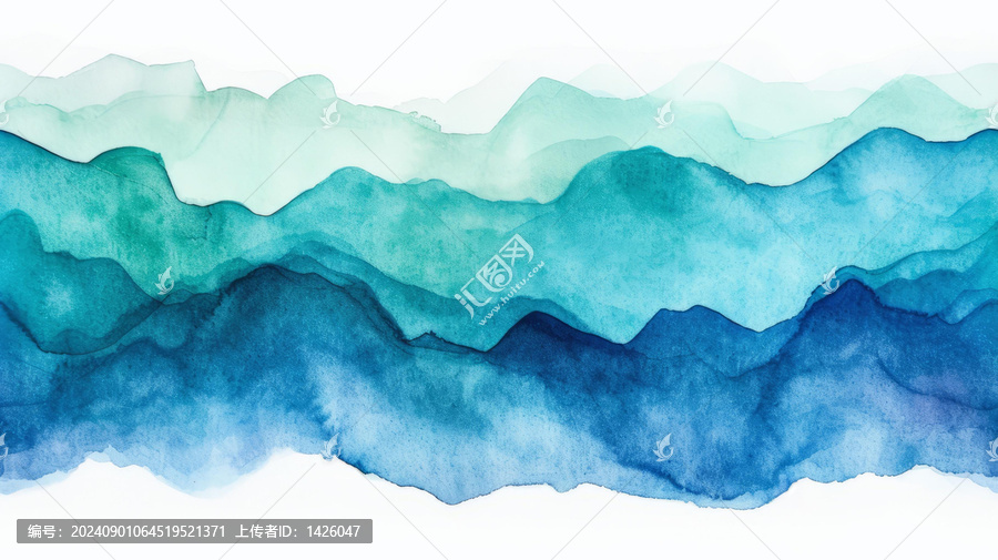 水彩藍(lán)綠色山脈風(fēng)景