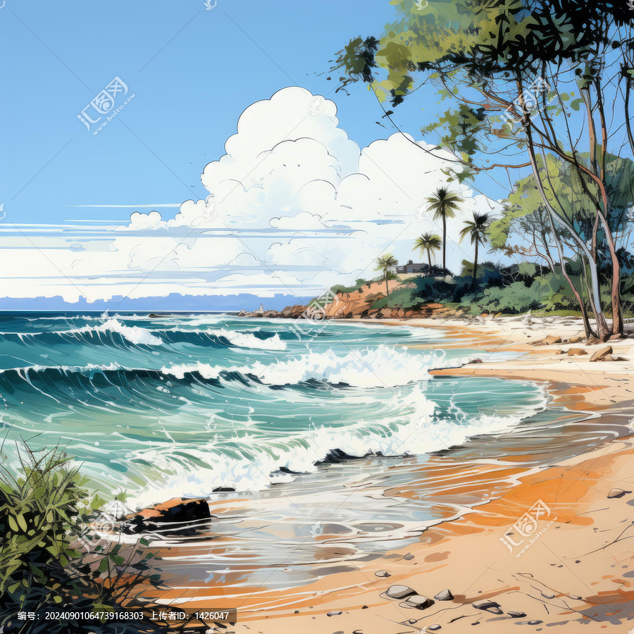 棕櫚樹和碧藍(lán)海洋的海灘景色