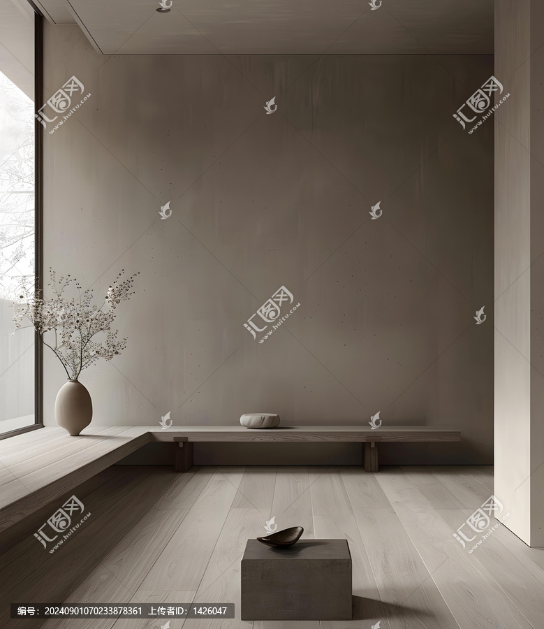 極簡(jiǎn)風(fēng)格水泥墻木質(zhì)長(zhǎng)凳室內(nèi)設(shè)計(jì)
