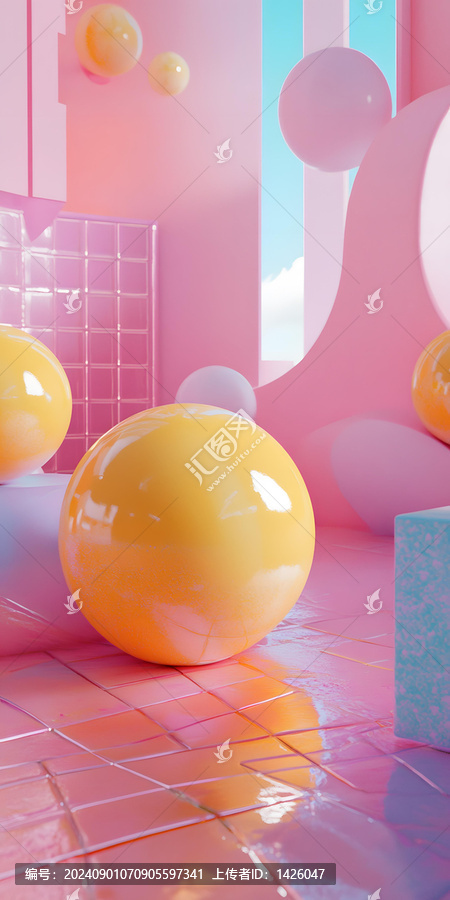 粉紅色和黃色抽象,3D,渲染