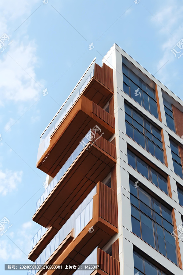 帶有陽臺的現(xiàn)代公寓樓建筑