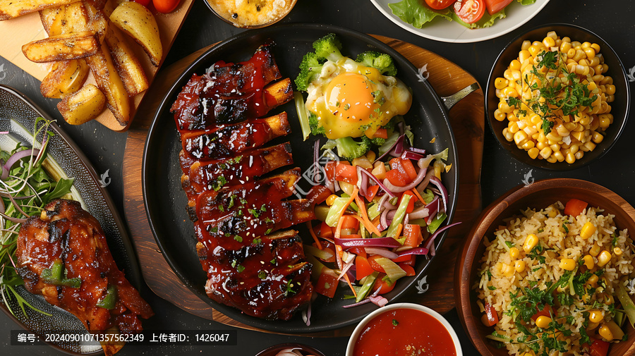 餐桌上擺滿了美味的食物