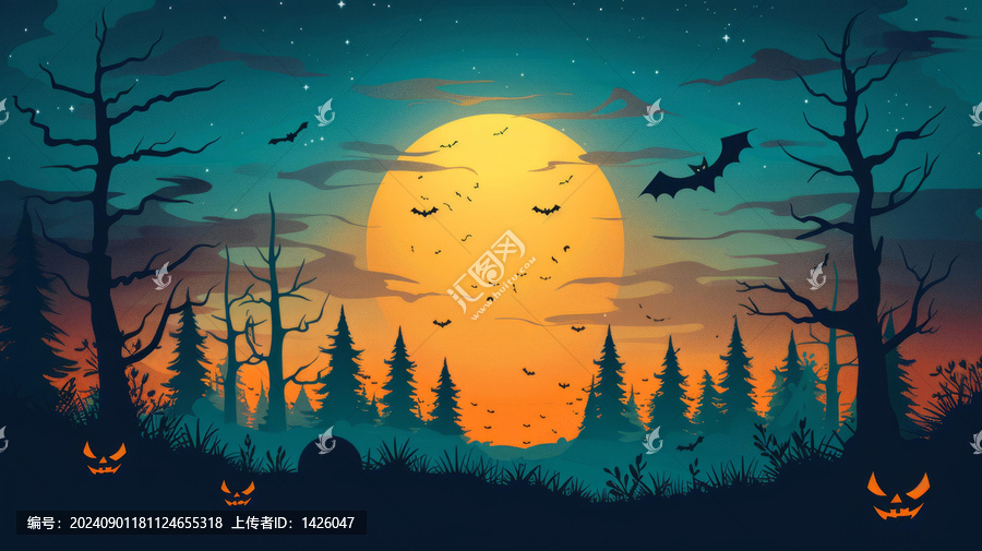 萬圣節(jié)之夜蝙蝠在滿月前飛翔