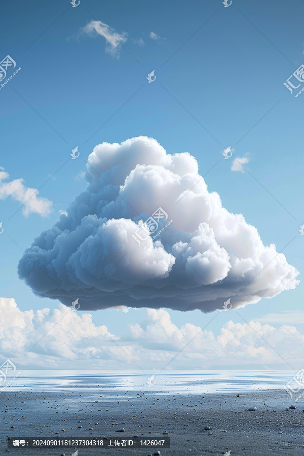 藍(lán)色天空下飄浮的白色云朵