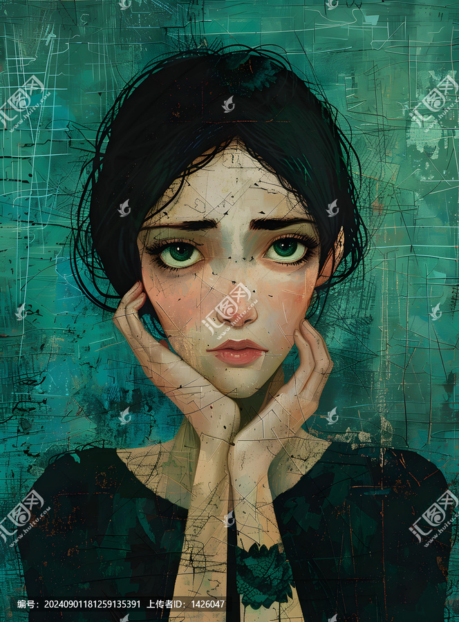 憂郁眼神的女性肖像畫
